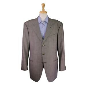 Armani Collezioni Gray/Black Woven 3-Btn Wool Silk Sportcoat Blazer 46R